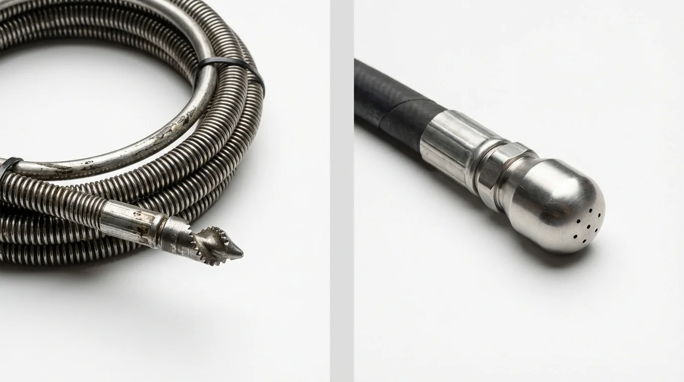 Drain snake cable and hydro jetting nozzle used for drain cleaning in Fort Montgomery, NY