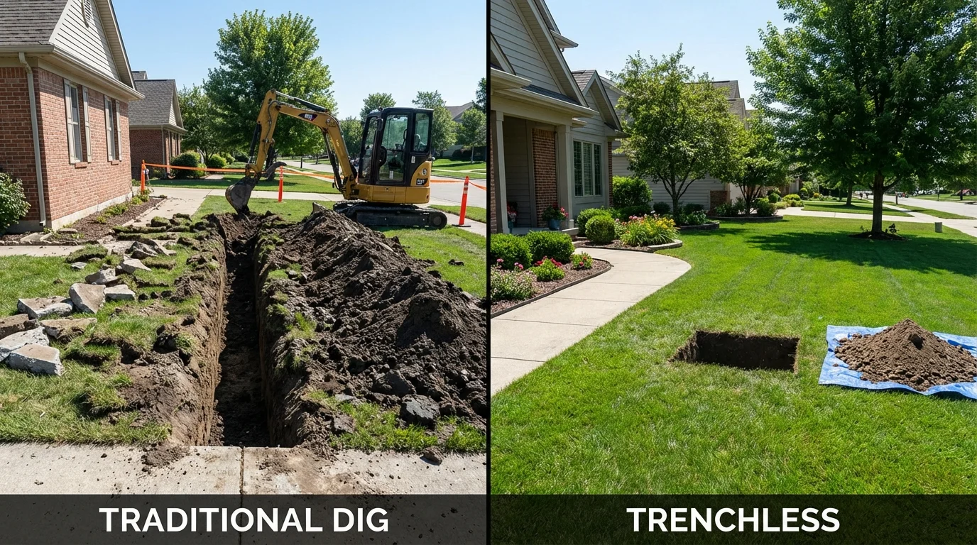Trenchless sewer repair with minimal yard damage versus traditional excavation in Fort Montgomery, NY